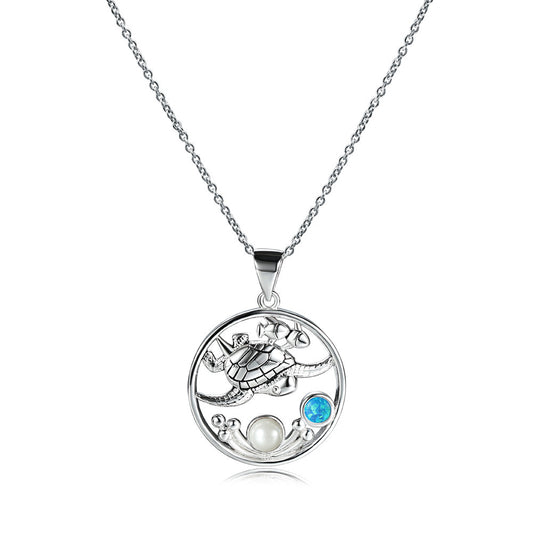 White pearl and blue Australian tortoise necklace