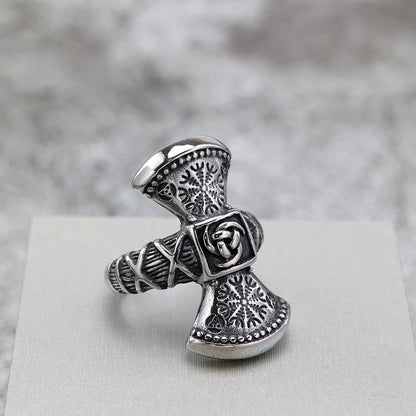 Vintage Nordic Solid Stainless Steel Bold Viking Symbol Ring for Men
