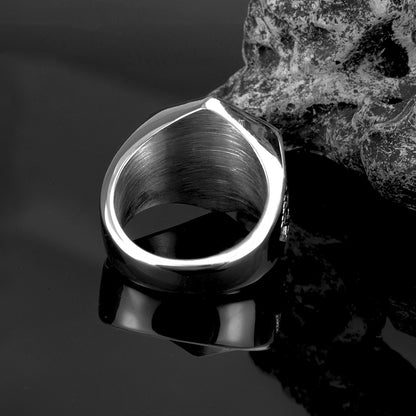 Vintage Solid Stainless Steel Wide Band Hexagon Masonic AG Skull Signet Ring for Men