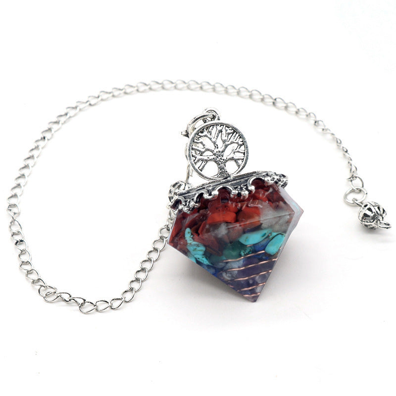 Crystal Agate Resin Gravel Diamond-Shaped Pendulum