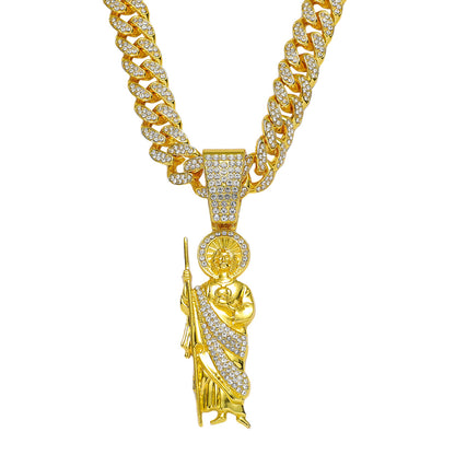Hip-Hop Saint Jude Portrait Cuban Chain Pendant Necklace
