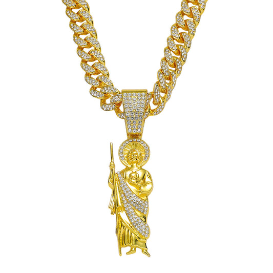 Hip-Hop Saint Jude Portrait Cuban Chain Pendant Necklace