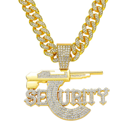 Hip-Hop Sniper Rifle Design SEURITY Letter Cuban Chain Pendant Necklace