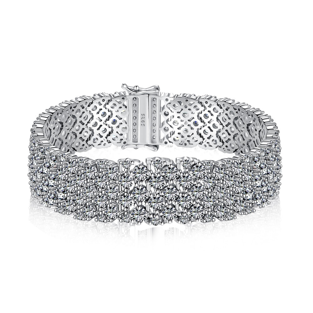 Women's Luxury Wide Tennis Bracelet, Multi‑Row Paved Colorless Zirconia, S925 with White Gold Plating