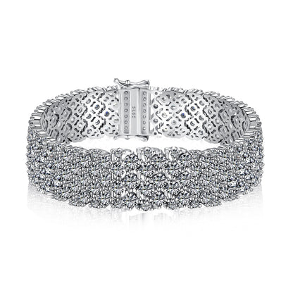 Women's Luxury Wide Tennis Bracelet, Multi‑Row Paved Colorless Zirconia, S925 with White Gold Plating