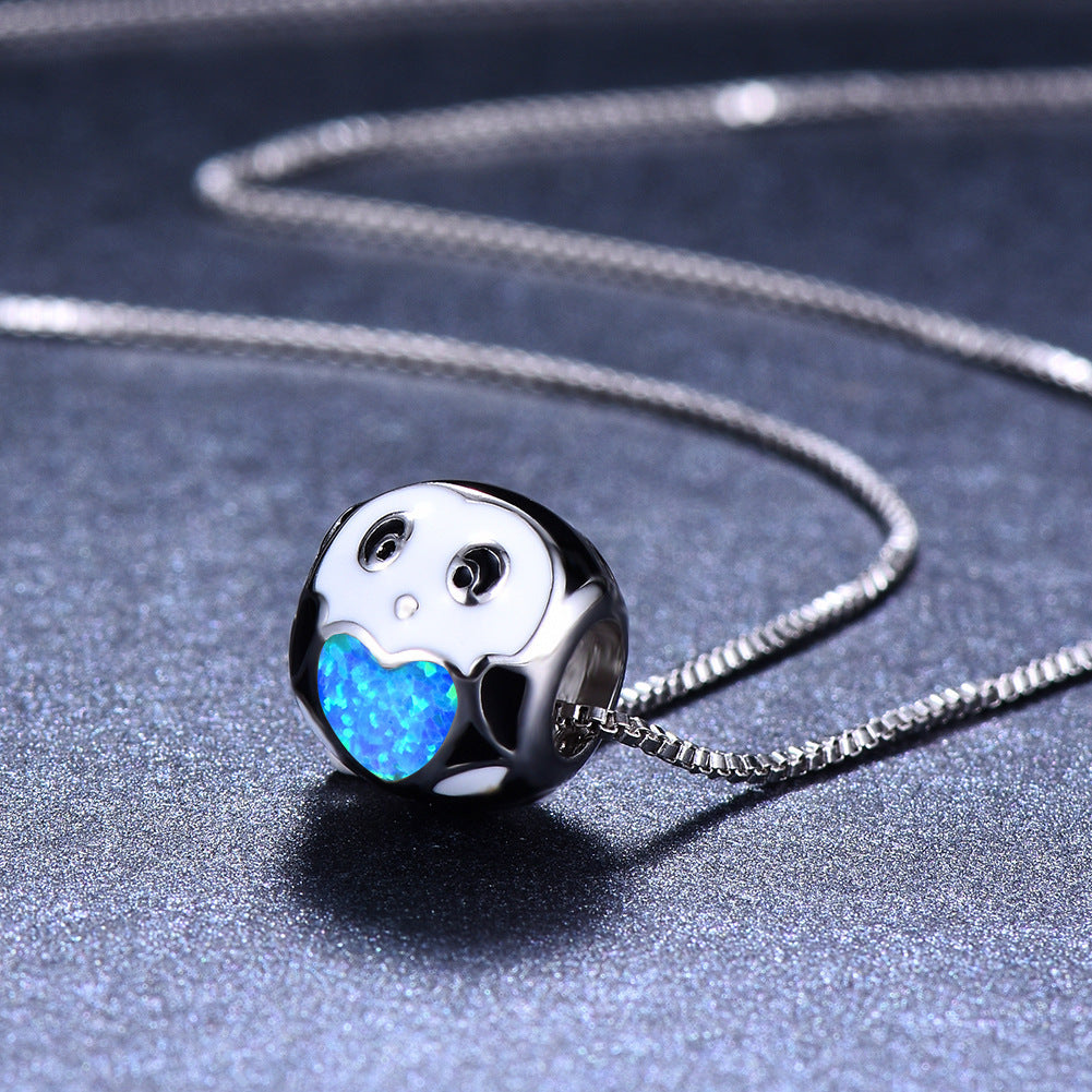 Mini round ball Opal cat owl necklace