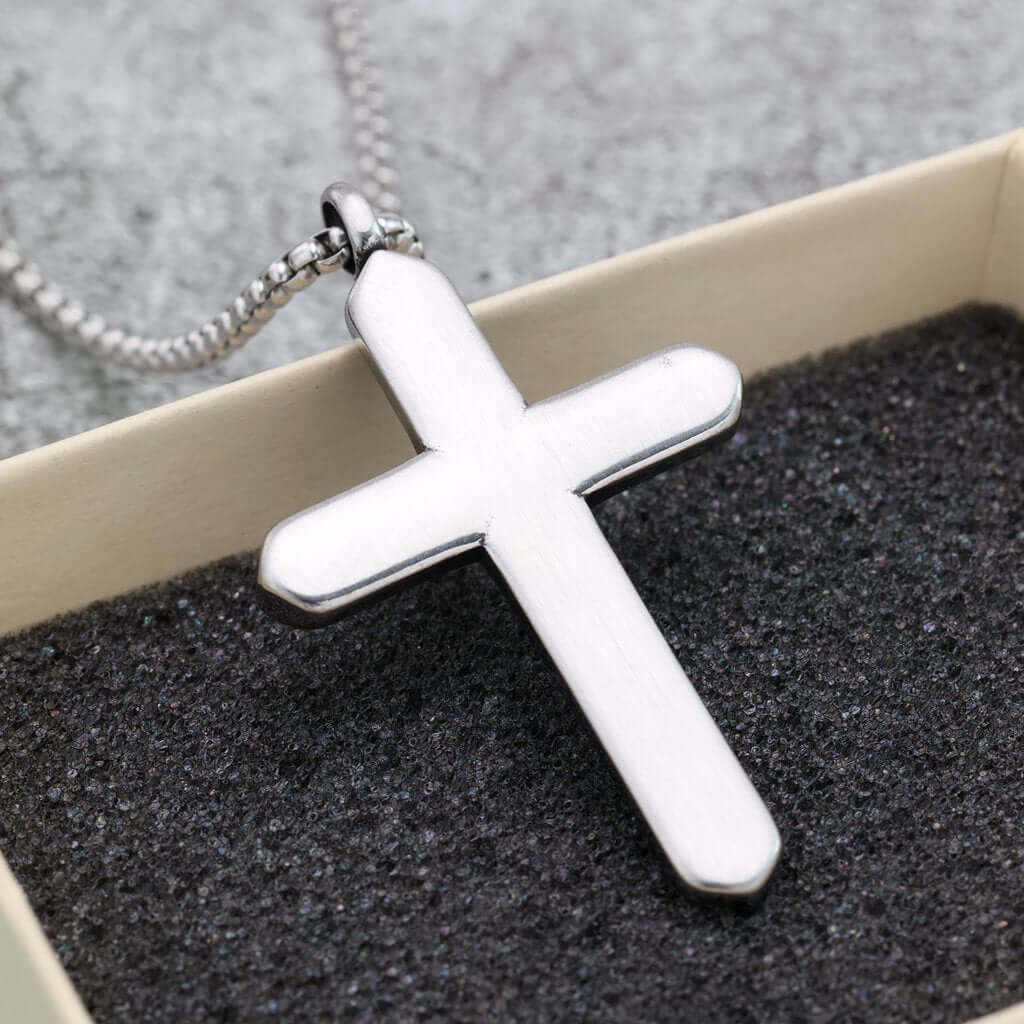 Vintage Stainless Steel Cross Striped Pendant Necklace for Men