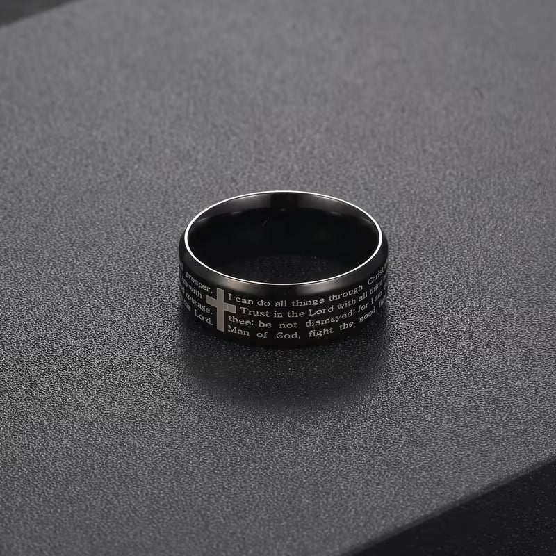 Men's Bible Scripture Cross Engraved Ring