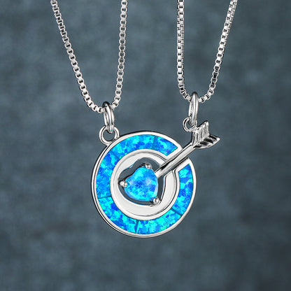 Blue Opal Circle Heart Arrow Necklace
