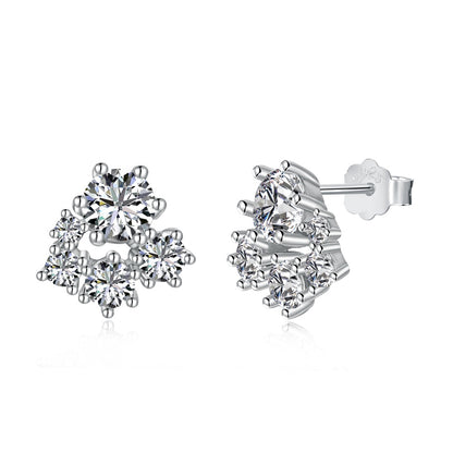 Women's Snowflake Cluster Stud Earrings, Round Clear Zirconia, S925 with White Gold Plating
