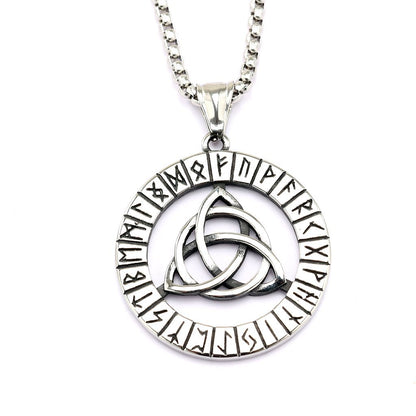 Vintage Stainless Steel Viking Rune Triquetra Pendant Necklace for Men