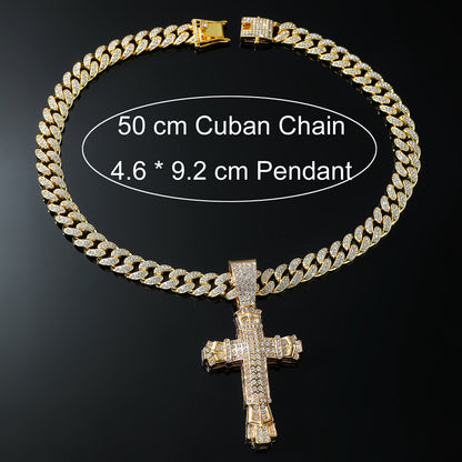 Hip-Hop Cross-Shaped Cuban Chain Pendant Necklace
