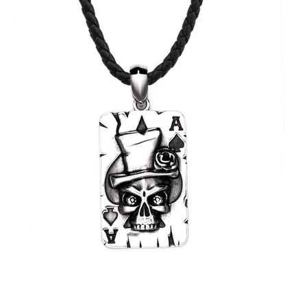 Men's Poker Spade A Skull Pendant Necklace