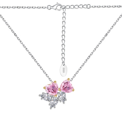 Women's Luxury Pendant Necklace, Pear Shape Colorless Zirconia & Heart Shape Pink Zirconia Spliced Inlay, S925 with White Gold Plating