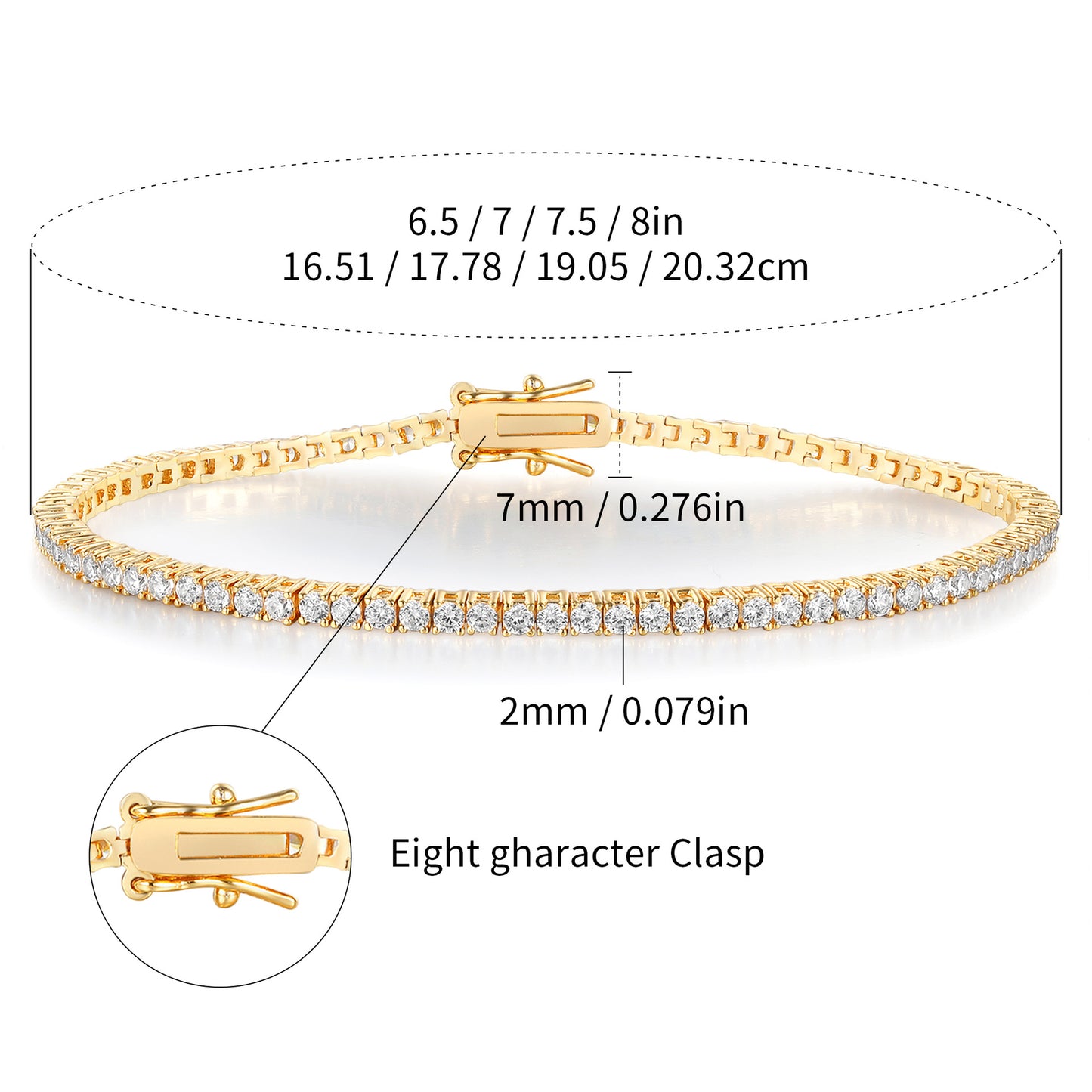 Women&Men's 18k Gold Inlaid With 2mm Zircon Dragon Head Buckle Cuban Tennis Bracelet