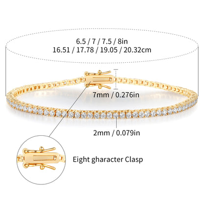 Women&Men's 18k Gold Inlaid With 2mm Zircon Dragon Head Buckle Cuban Tennis Bracelet