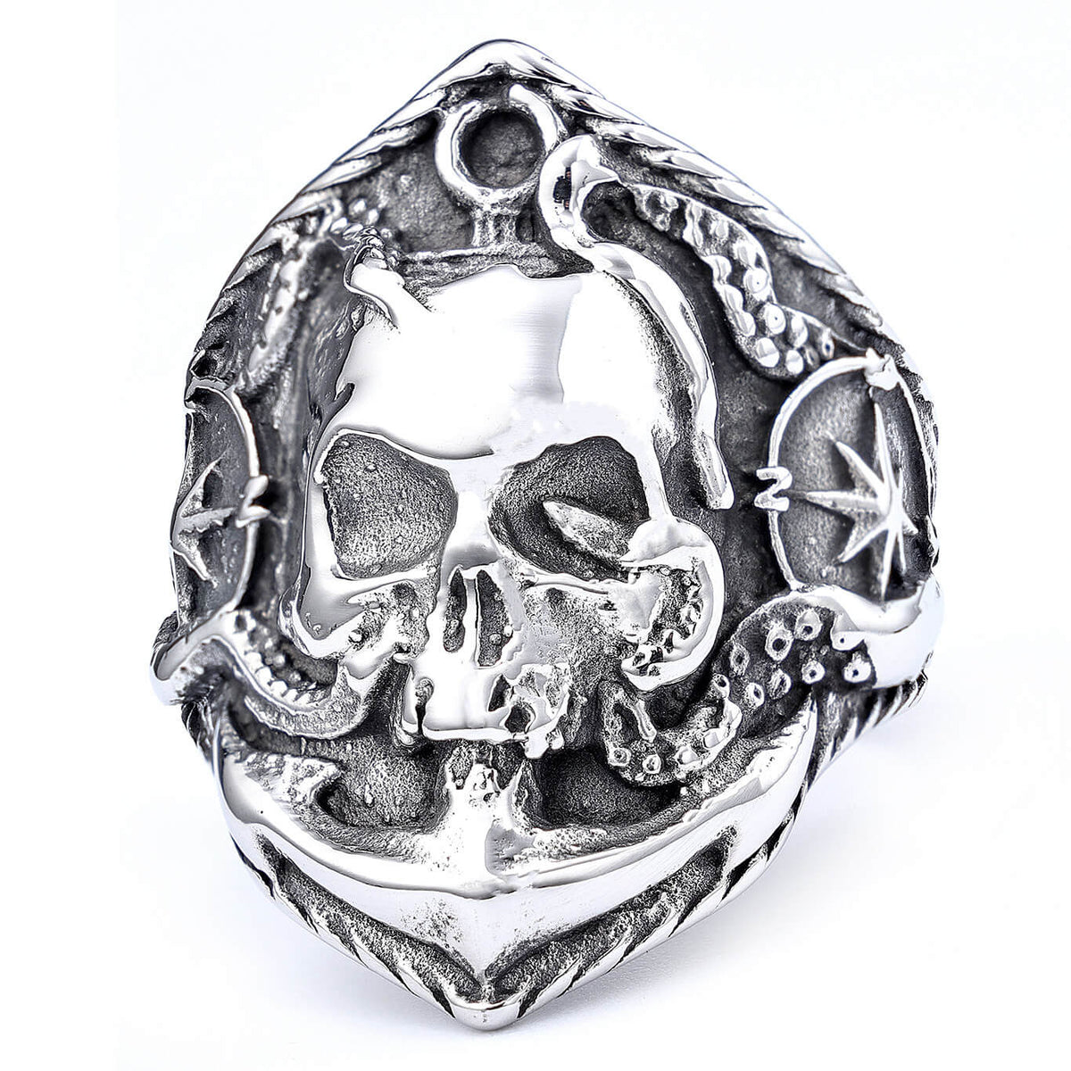 Bold Nautical Anchor Skull Men's Ring