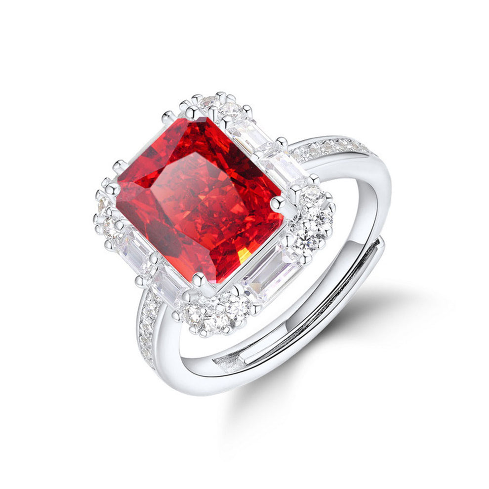 Women's White Gold Rectangle Ruby Adjustable Halo Ring