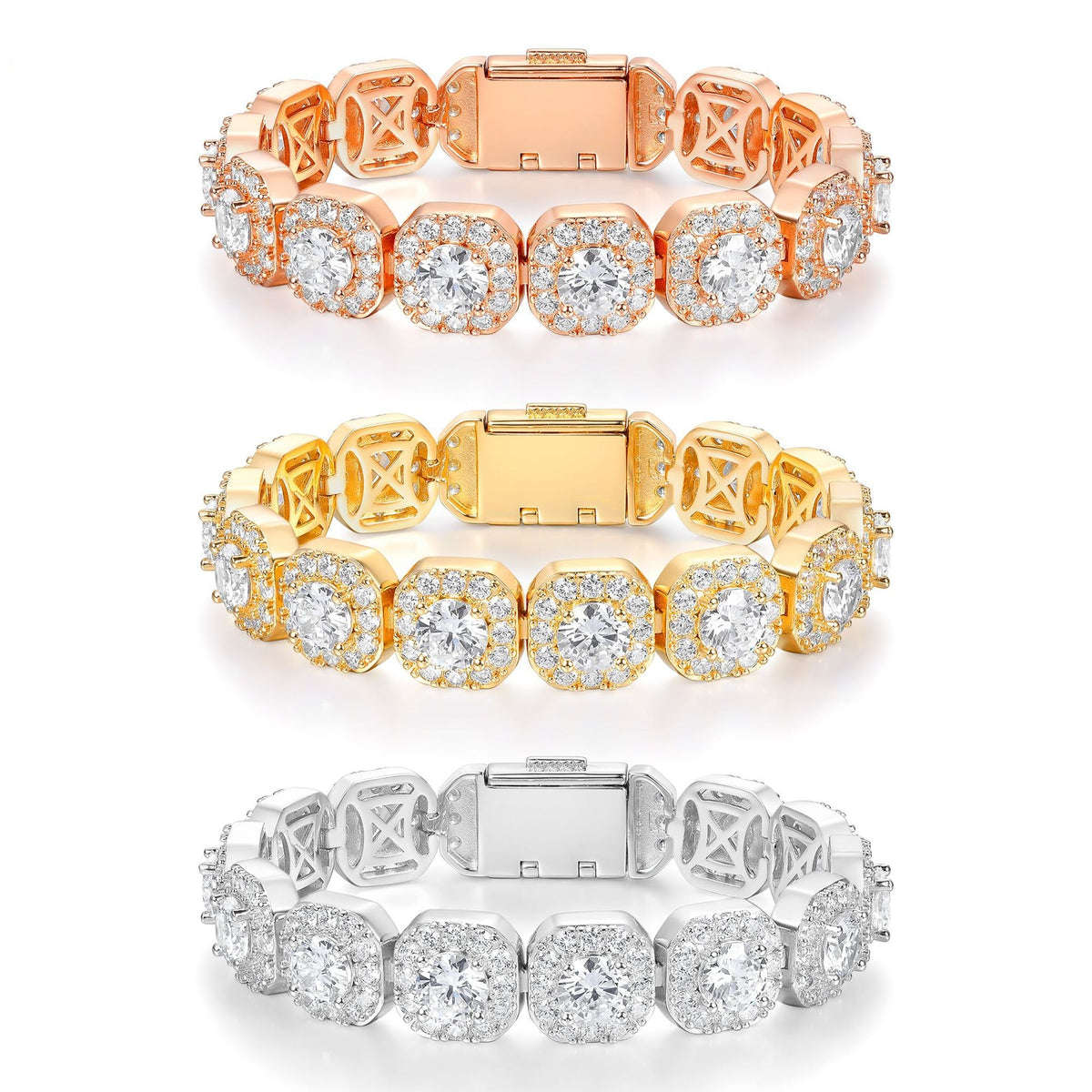Women&Men's 12mm Cubic Zirconia Flip Clasp Cuban Link Tennis Bracelet
