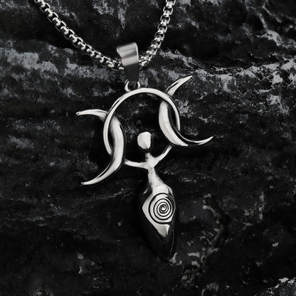 Vintage Stainless Steel Men's 3D Moon Star Goddess Pendant Necklace for Men