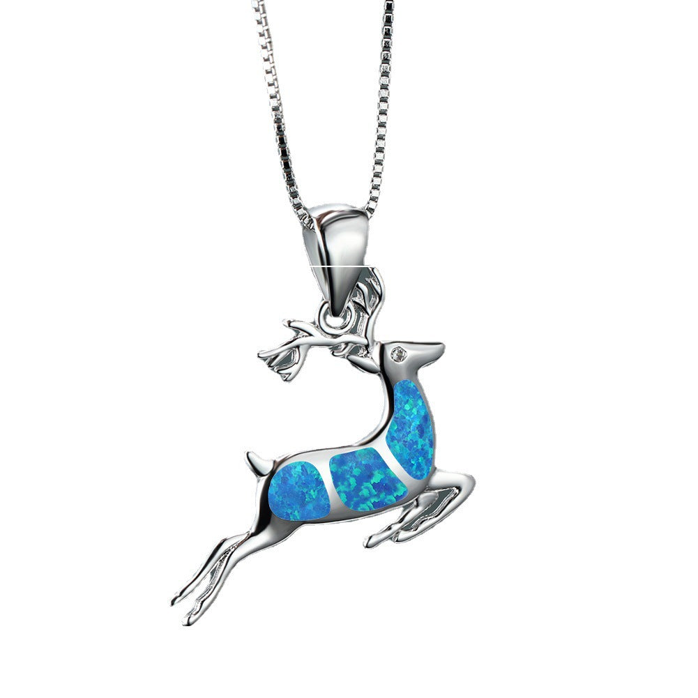 Opal Elk Pendant Necklace