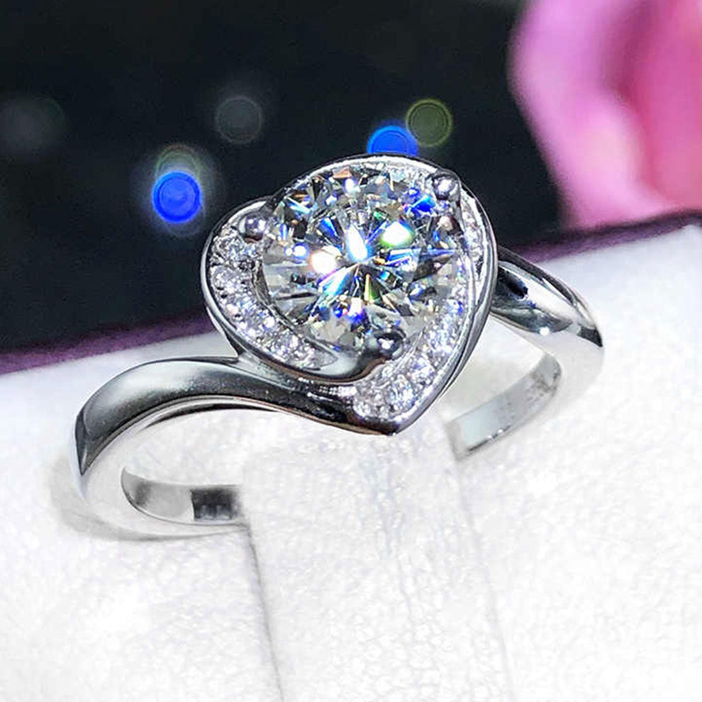 Women's White Gold Channel Setting Stones Heart Shape Moissanite Adjustable Ring