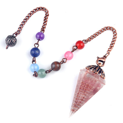 Chakra colorful bead chain crystal resin hexagonal cone flower holder spirit pendulum