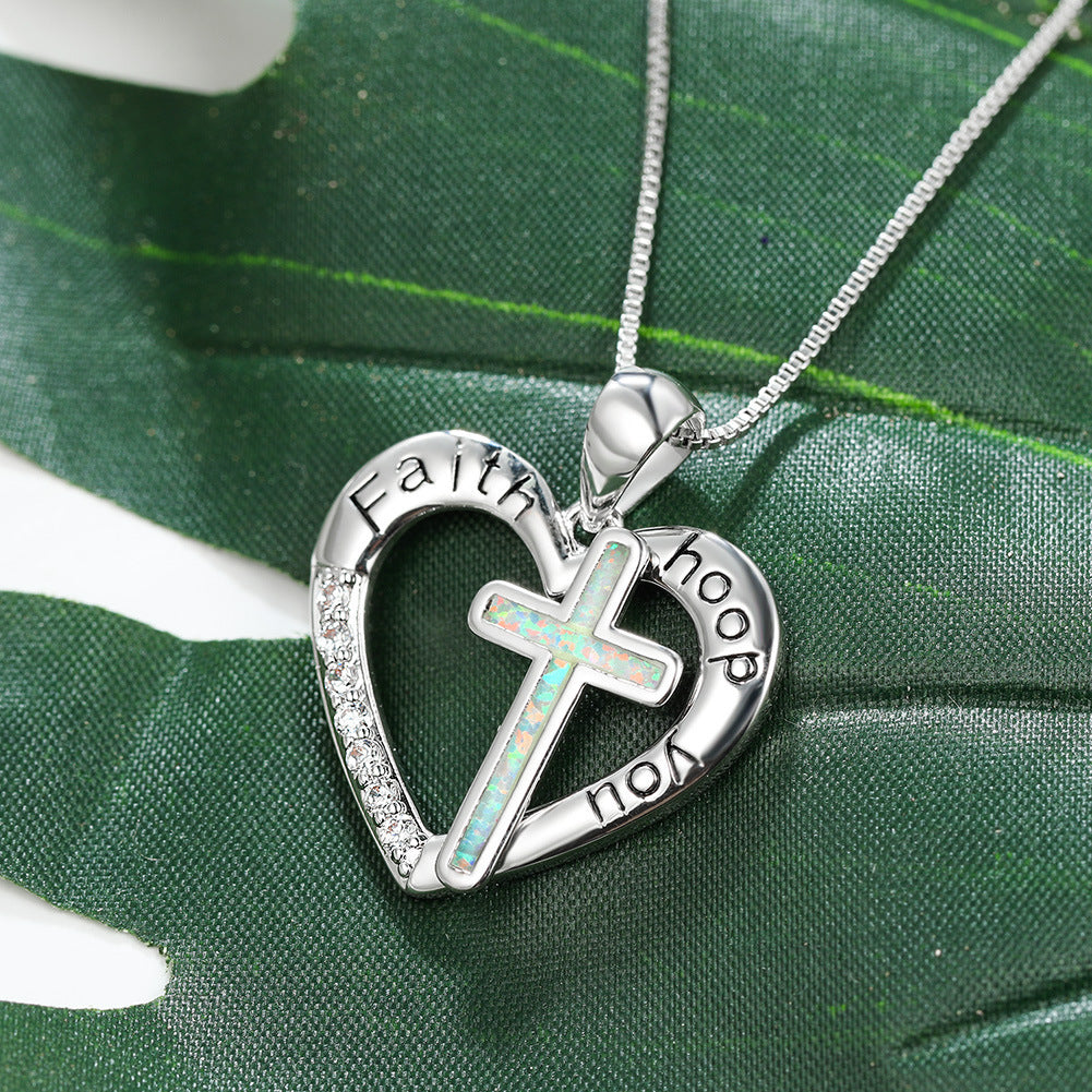 Opal Love Cross Necklace
