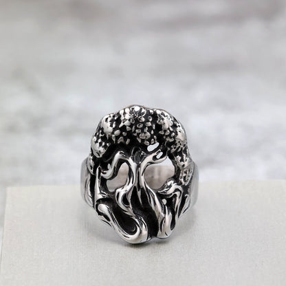 Vintage Solid Stainless Steel Punk Hollow Tree of Life Ring for Men