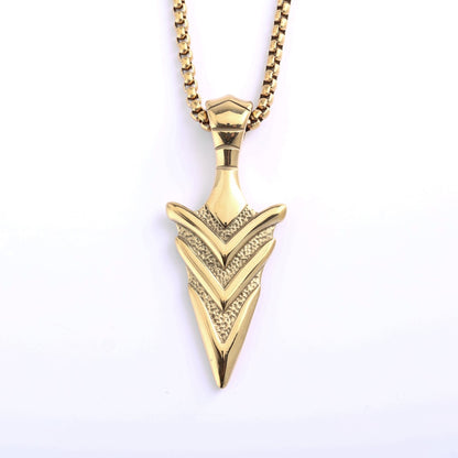 Vintage Stainless Steel Men's 3D Arrowhead Pendant Necklace