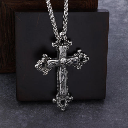 Men's Punk Style Skull Pattern Cross Pendant Necklace