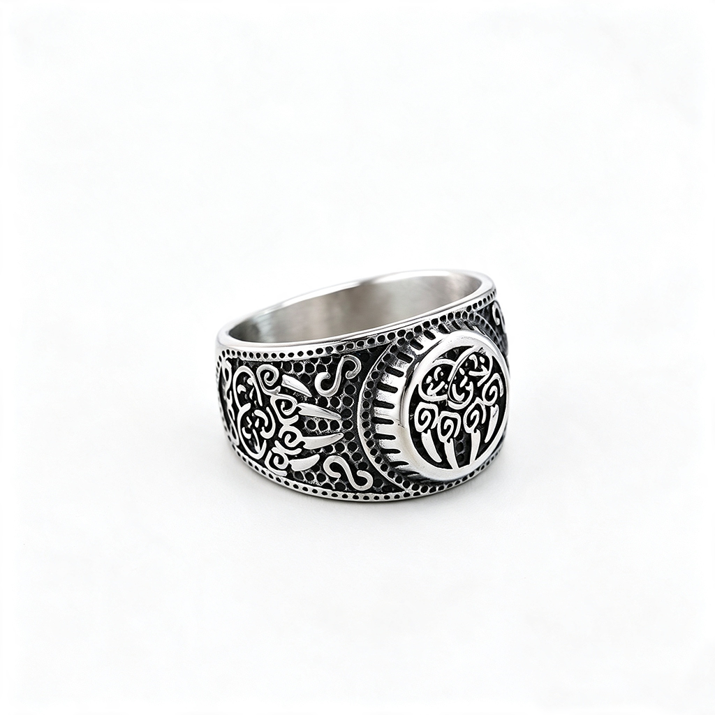 Vintage Nordic Solid Stainless Steel Celtic Rune Bear Claw Ring for Men