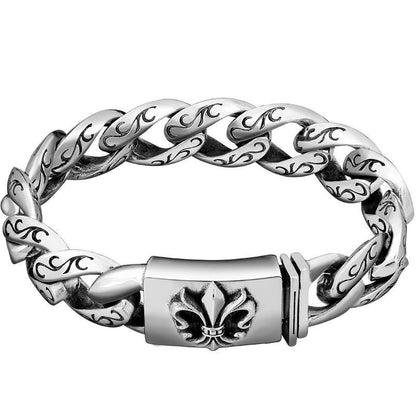 Men's Retro Engraved Square Clasp Thick Curb Bracelet