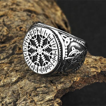 Vintage Stainless Steel Viking Snowflake Compass Rune Ring for Men