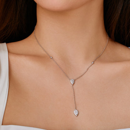 Women's Delicate Pendant Necklace, Pear Shape Zirconia & Round Zirconia Inlay, S925 with White Gold Plating