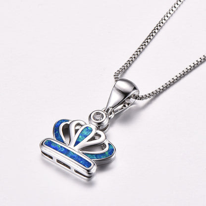 Platinum Auabo Copper Set with Zirconia Crown-shaped Necklace
