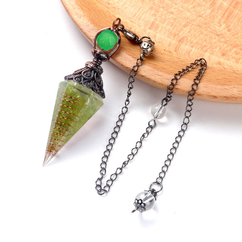 Antique copper crystal semi-precious stone multi-colored gravel resin spirit pendulum
