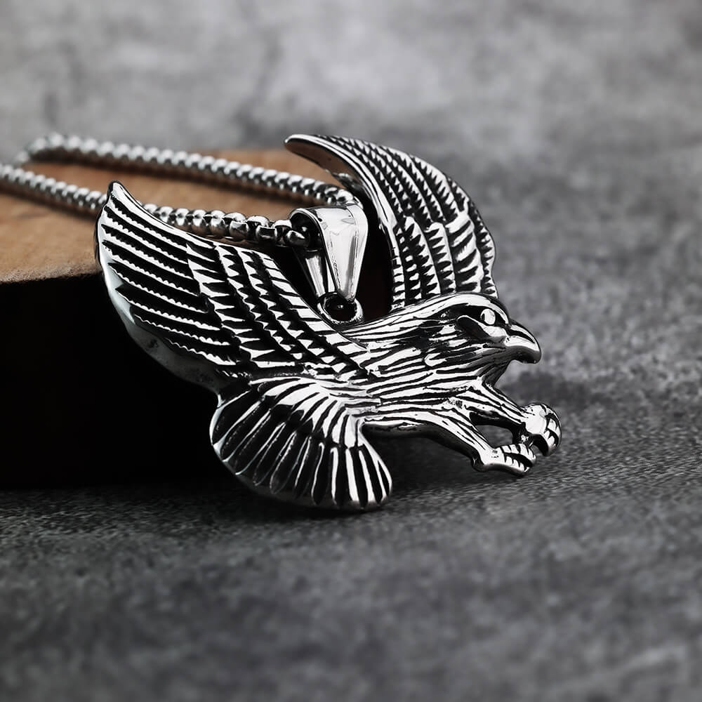 Men's Steel Vintage Spread Wings Eagle Pendant Necklace