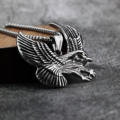 Men's Steel Vintage Spread Wings Eagle Pendant Necklace
