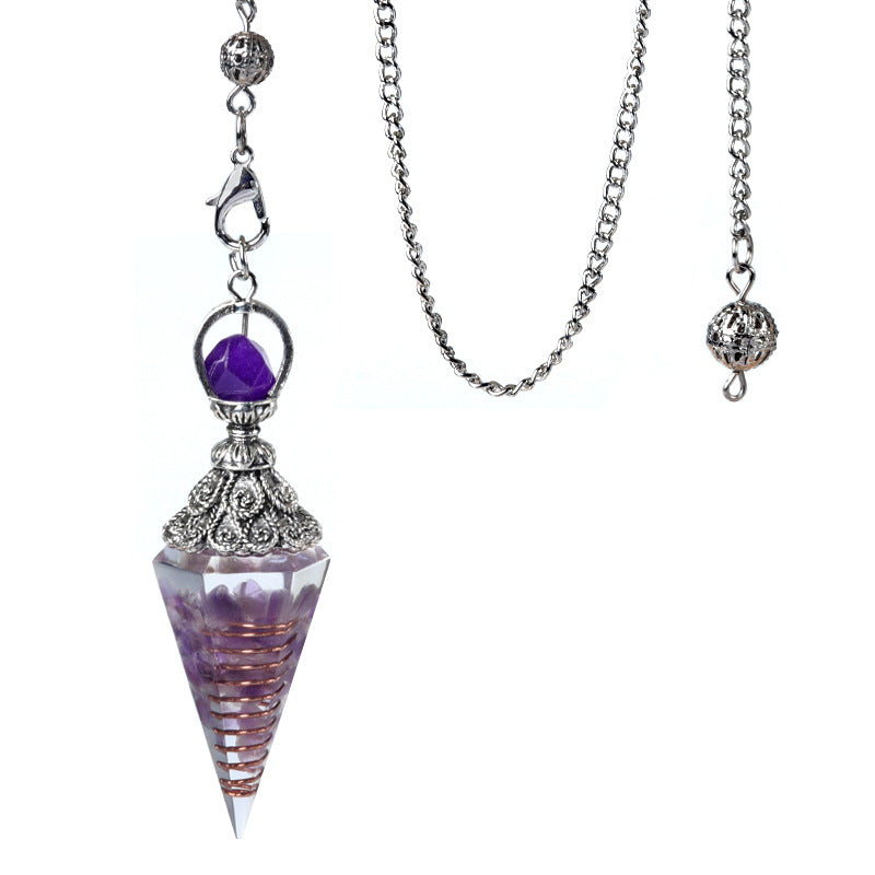Antique silver crystal semi-precious stone multi-colored gravel resin spirit pendulum