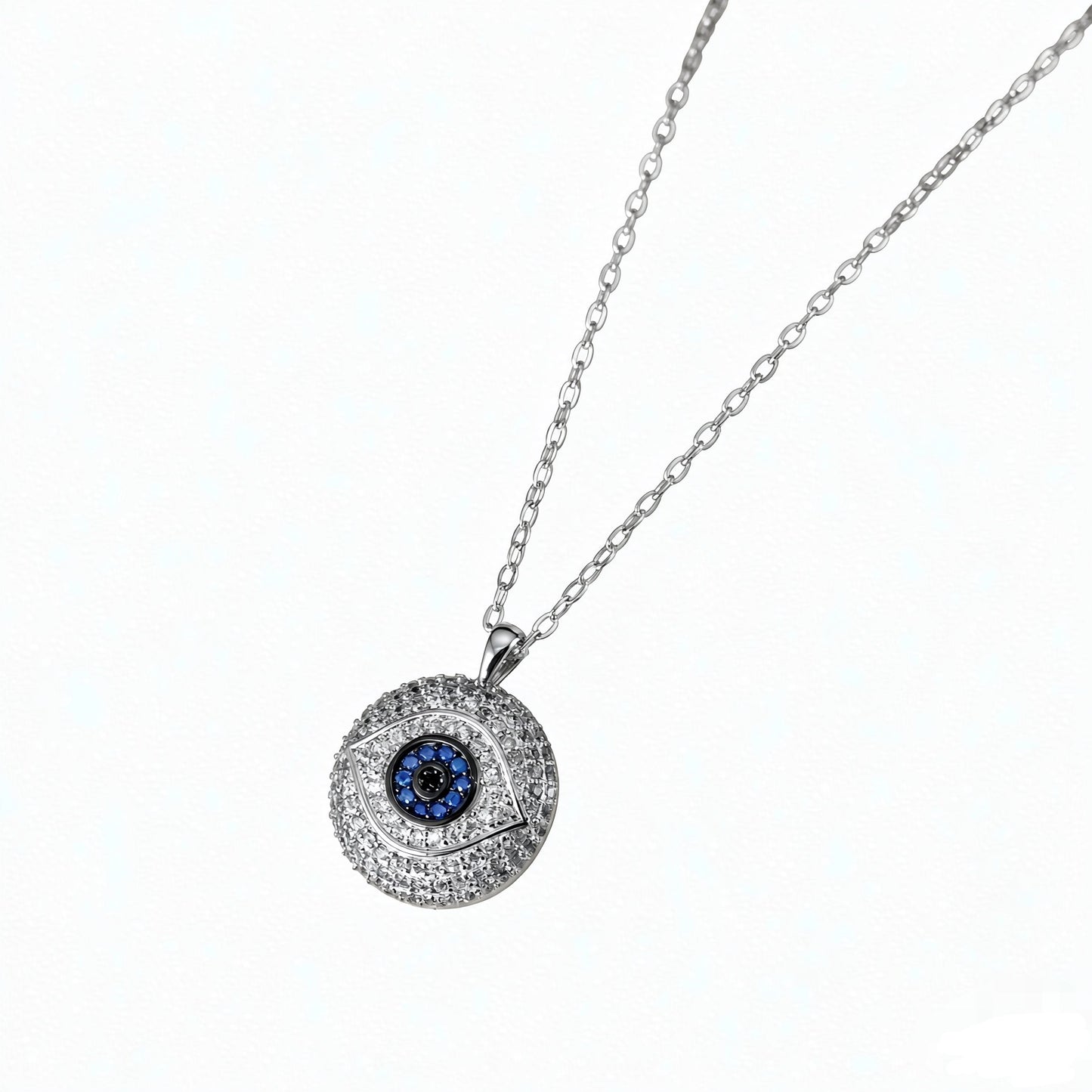 Niche Fashion S925 Silver Evil Eye Necklace Inlaid with White & Blue Round Zirconia Fashion Pendant Jewelry