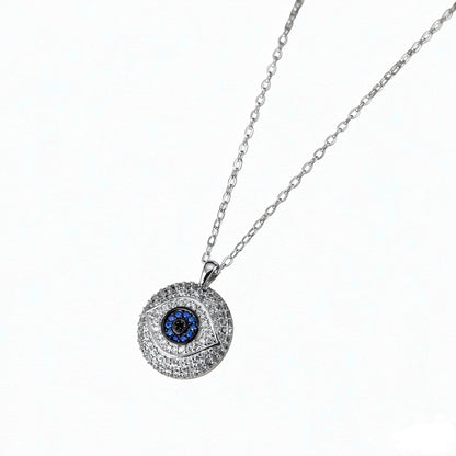 Niche Fashion S925 Silver Evil Eye Necklace Inlaid with White & Blue Round Zirconia Fashion Pendant Jewelry