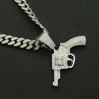 Hip-Hop Style Cuban Chain Pendant Necklace With A Pistol Design