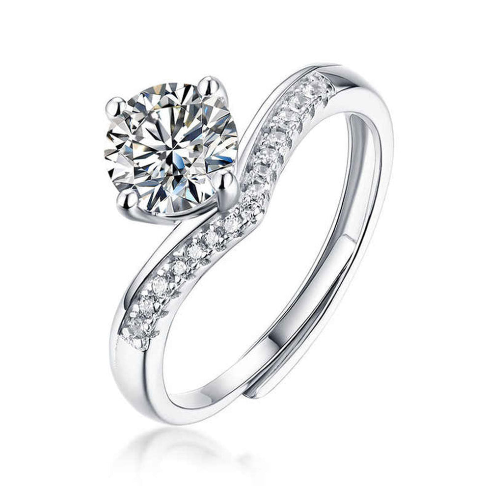 Women's White Gold Crown Shape Adjustable Moissanite Ring
