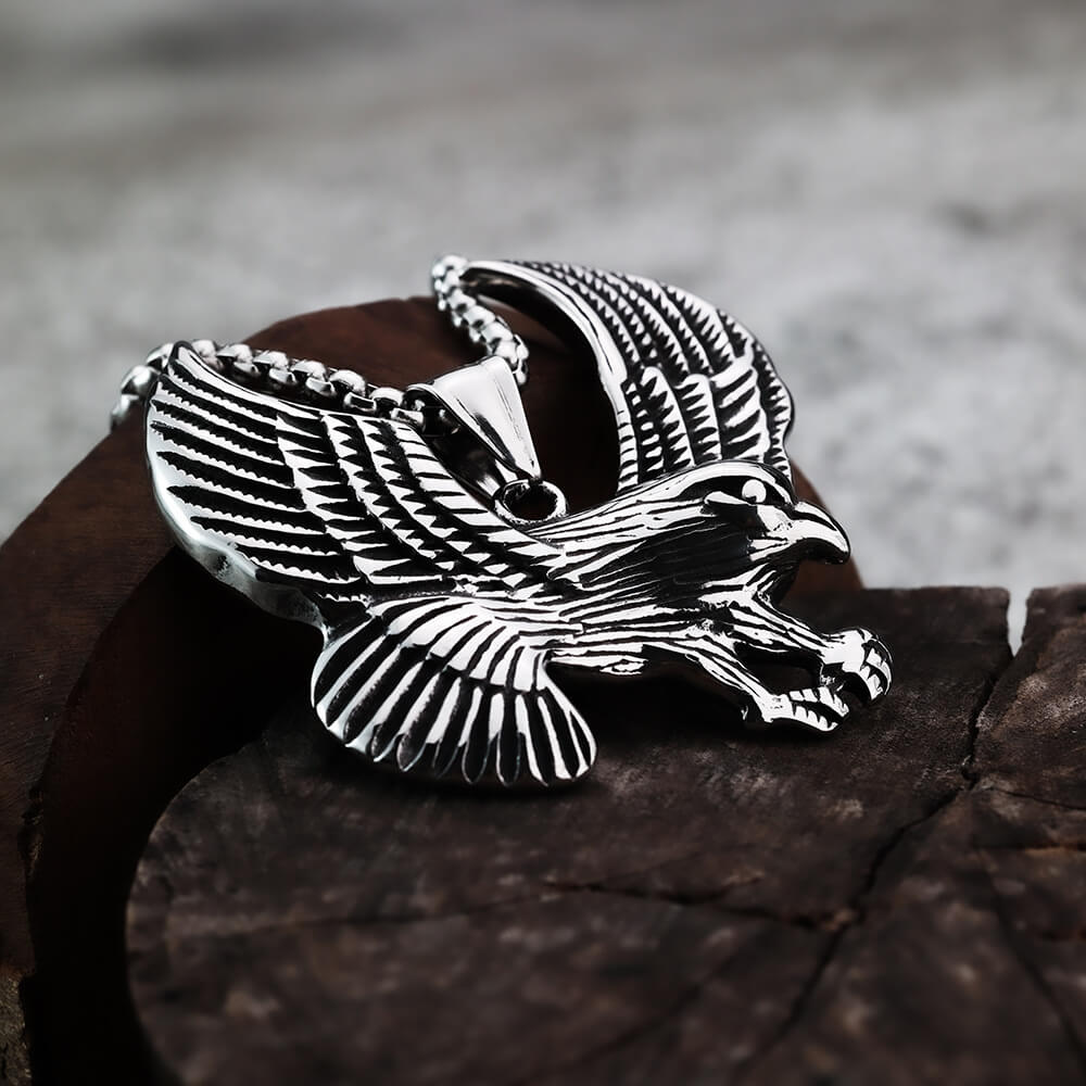 Men's Steel Vintage Spread Wings Eagle Pendant Necklace
