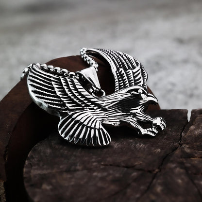 Men's Steel Vintage Spread Wings Eagle Pendant Necklace