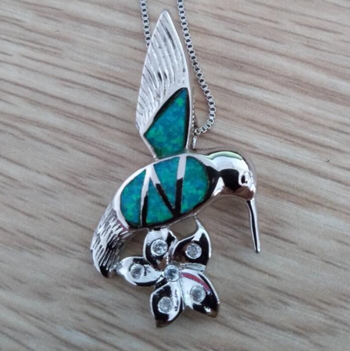 Opal bird + flower necklace