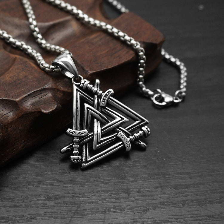 Men's Steel Viking Valknut Sword Pendant Necklace