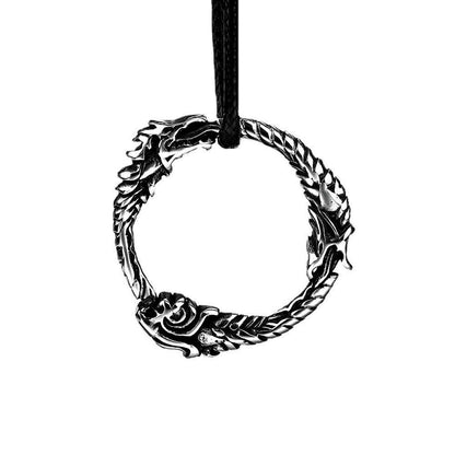 Men's Steel Ouroboros Dragon Ring Shape Pendant Necklace