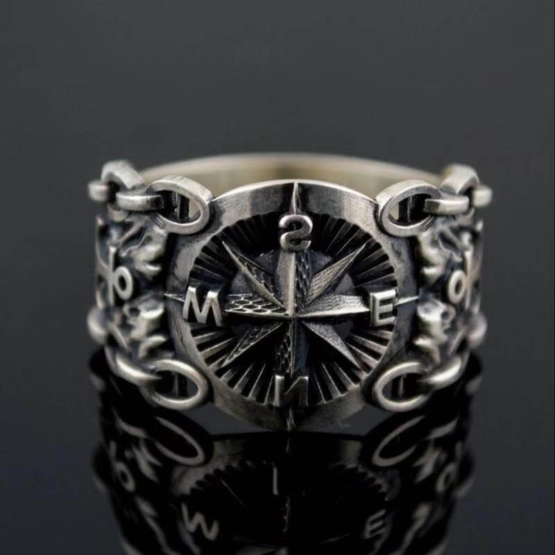 Men's Vintage Nautical Compass Logo Ring